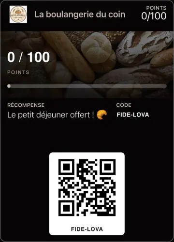 Carte de fidélité d'une boulangerie dans Apple Wallet